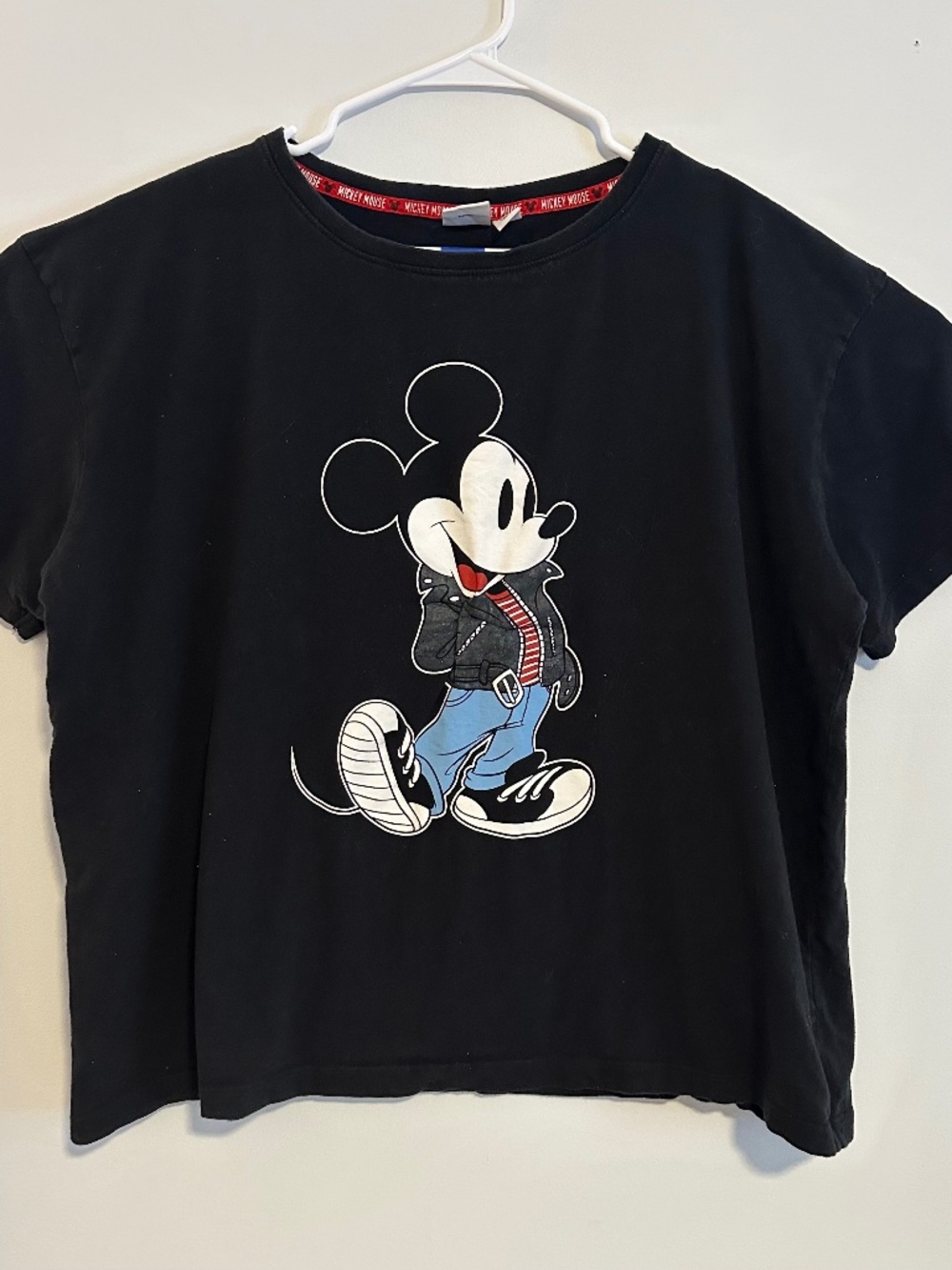 Mickey Mouse Punk Biker Graphic Print T-Shirt XL 14-16 Black Y2K Short Sleeve